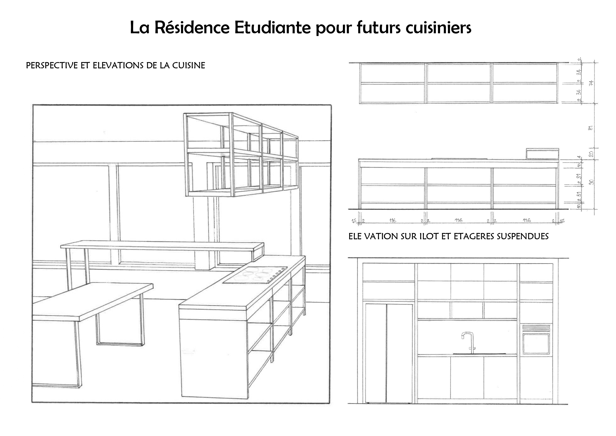 Projet La chambre Etudiante elévation + pers. cuisine