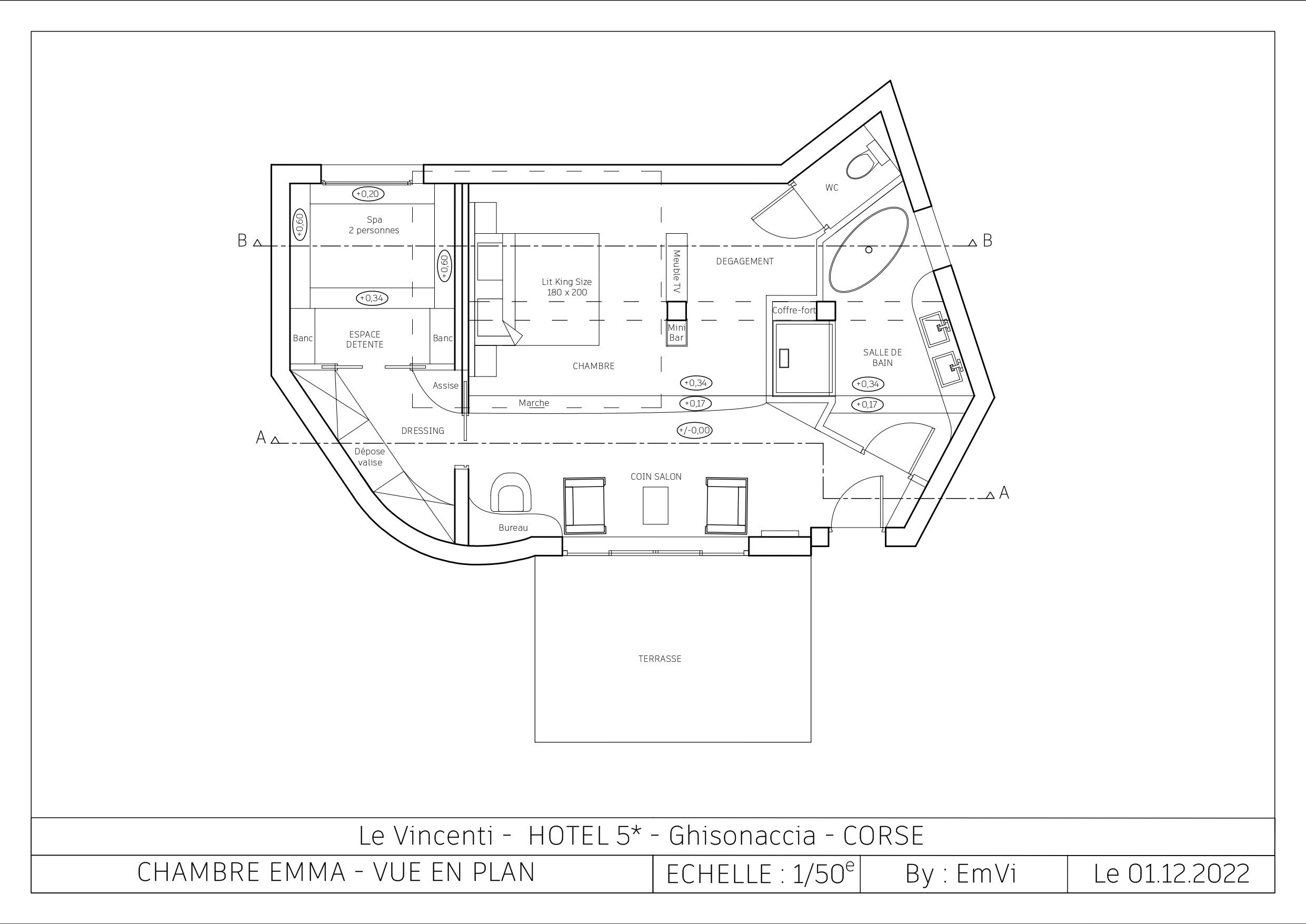 Projet La chambre d'hôtel vue en plan